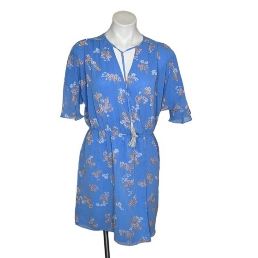 JUICY COUTURE Black Label Bouquet Floral Flirty Dress Blue Faux Wrap Size 6 NEW